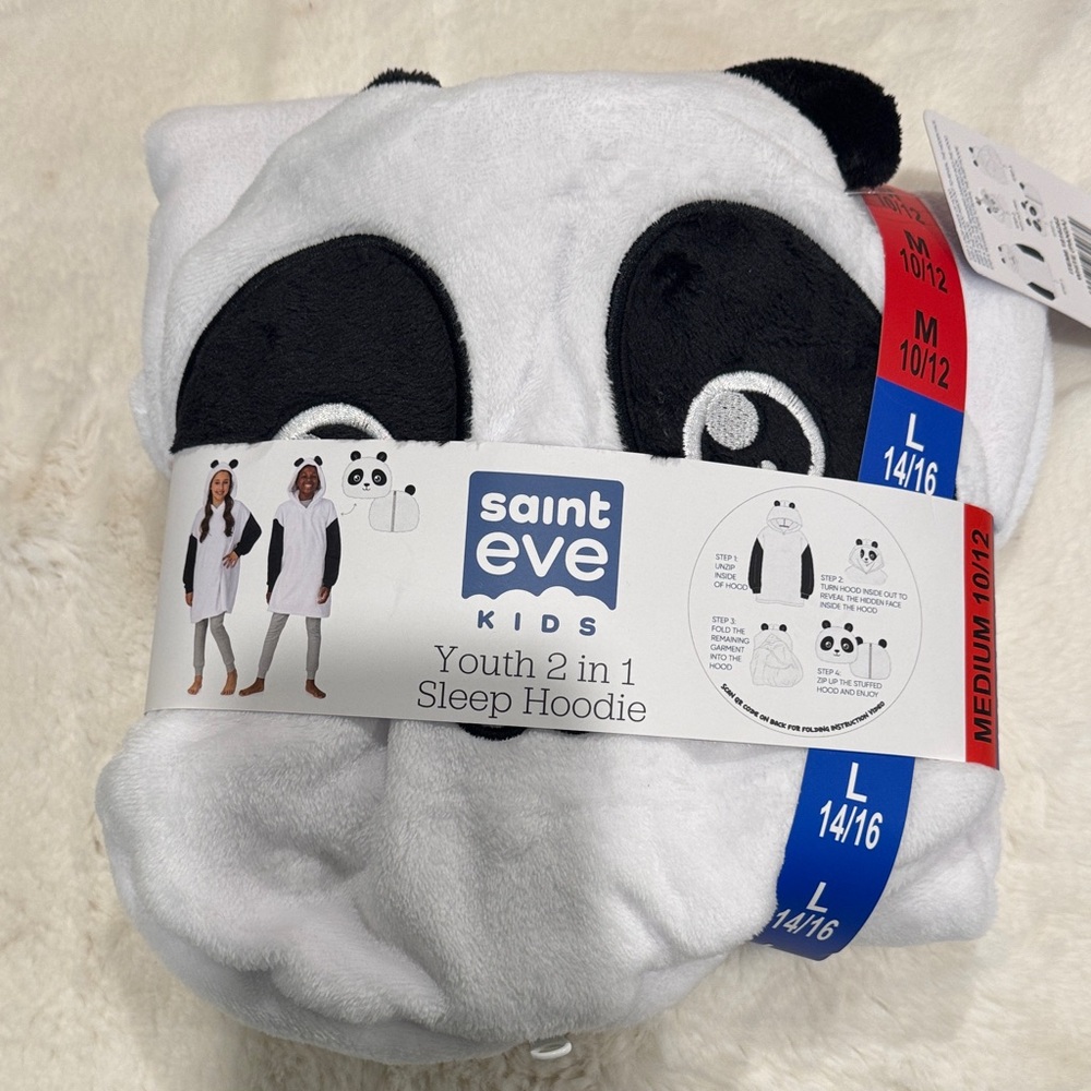 Saint Eve Kids White & Black Panda Youth 2-in-1 Sleep Hoodie